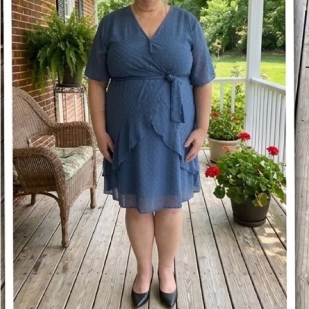 NEW BTFBM Dusty Blue Dress Swiss Dot Fairy Ruffle Belted Prairie Feminine sz XL